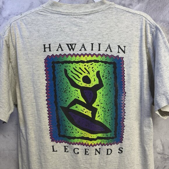 Vintage 90s Hawaiian Legends Surf T Shirt Mens Large 21x27 Gray Single Stitch - Picture 1 of 16